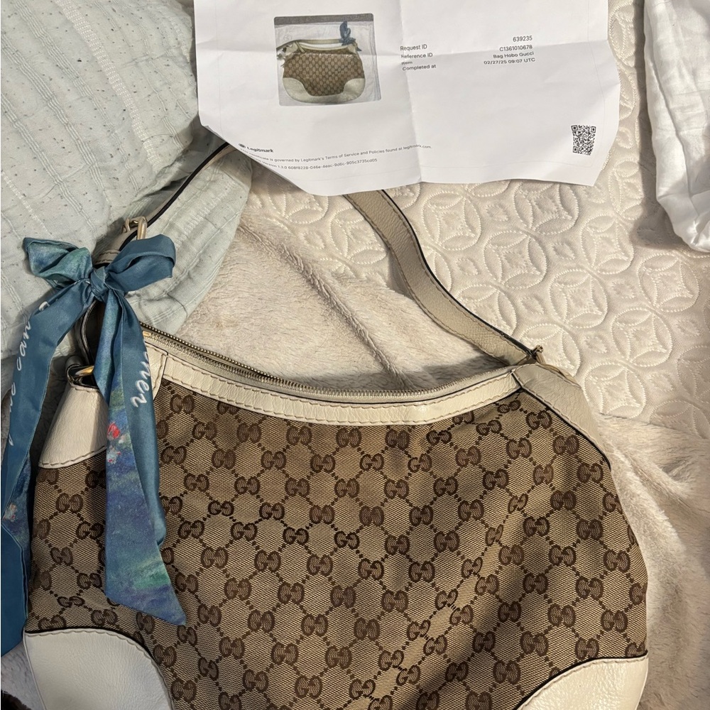 Gucci Brown and Cream Shoulder Bag with Iconic Monogram